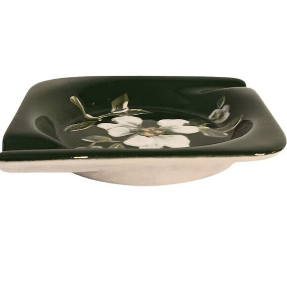Vintage Square Ashtray Green White Floral Vee Jackson California Pottery 3.5" - Picture 2 of 12
